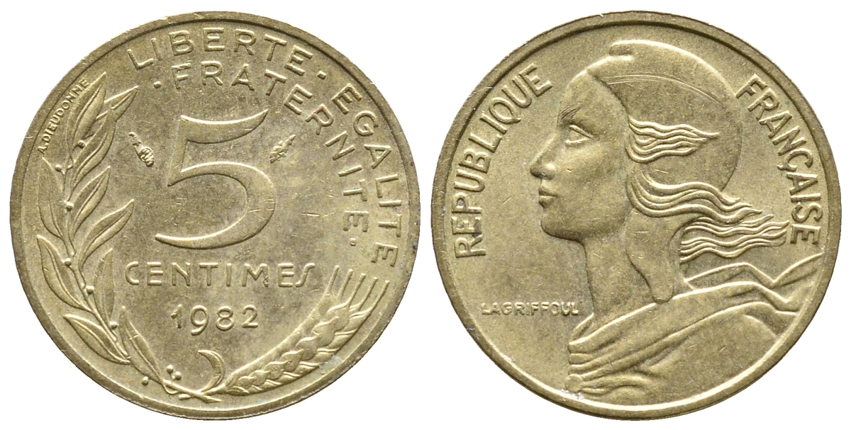 ФРАНЦИЯ 5 САНТИМОВ 1982 ТИП MARIANNE KM 933 медь алюминий никель 93-1316