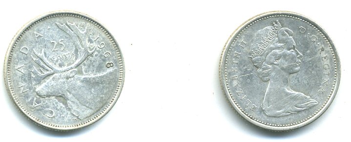 Канада 25 центов 1968 Елизавета II (1952-2022), олень KM 62 a серебро 58-516