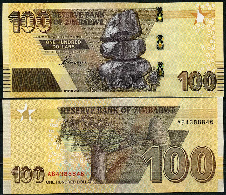 Зимбабве 100 долларов 2020 камни Чиремба, дерево, великие руины Pick 106 a  бумага  UNC (пресс) 448-178-2