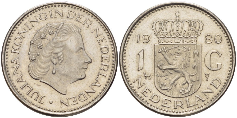 Нидерланды 1 гульден 1980 Юлиана (1948-1980) KM 184а никель 31-857