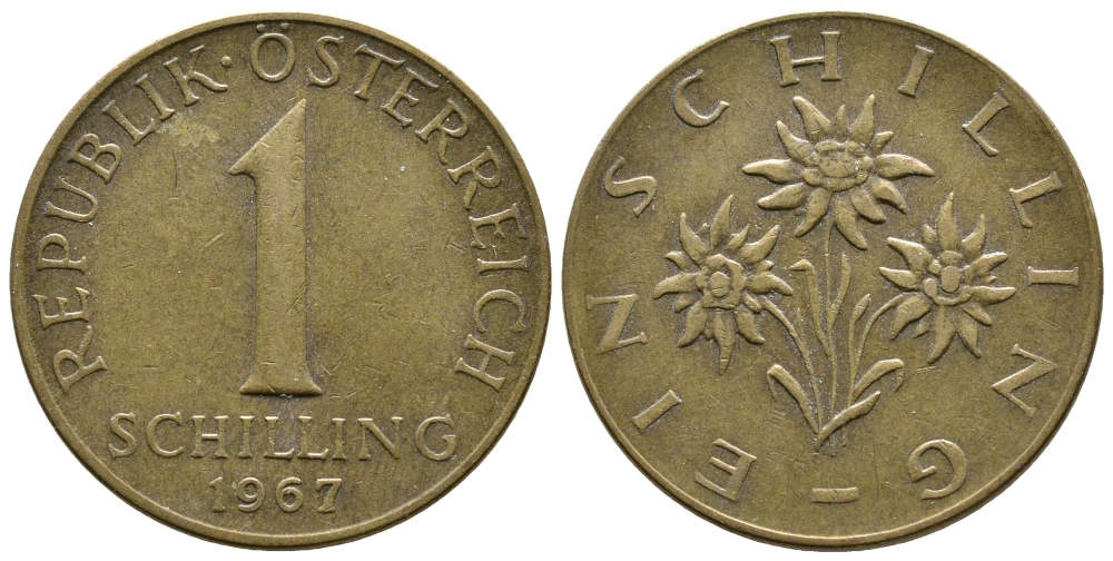 Австрия 1 шиллинг 1967 KM 2886 алюминиевая бронза 51-2225