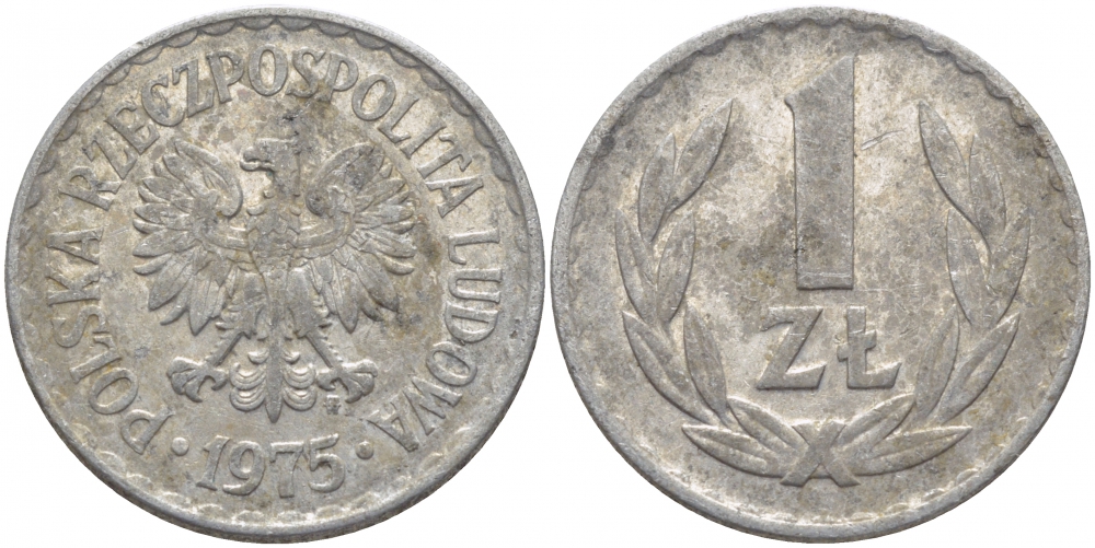 ПОЛЬША 1 ЗЛОТЫЙ 1975 MW KM 49.1 алюминий 4448-254
