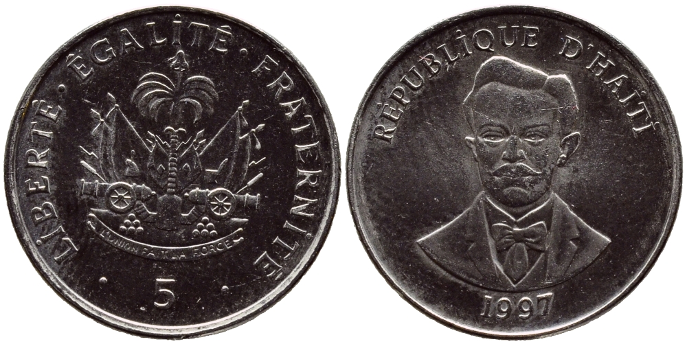 Гаити 5 сантимов 1997 Шарлемань Перальт KM 154а сталь плакированная никелем UNC 4609-226