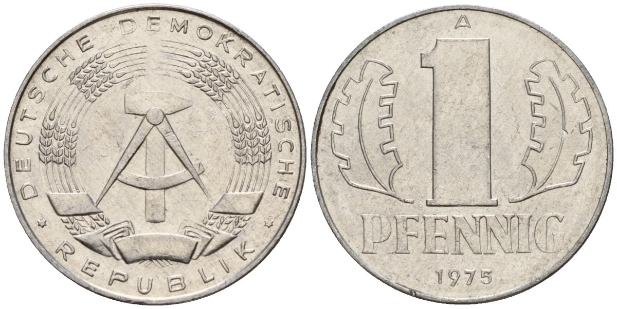 ГДР 1 пфенниг 1975 A KM 8.1 алюминий 112-664