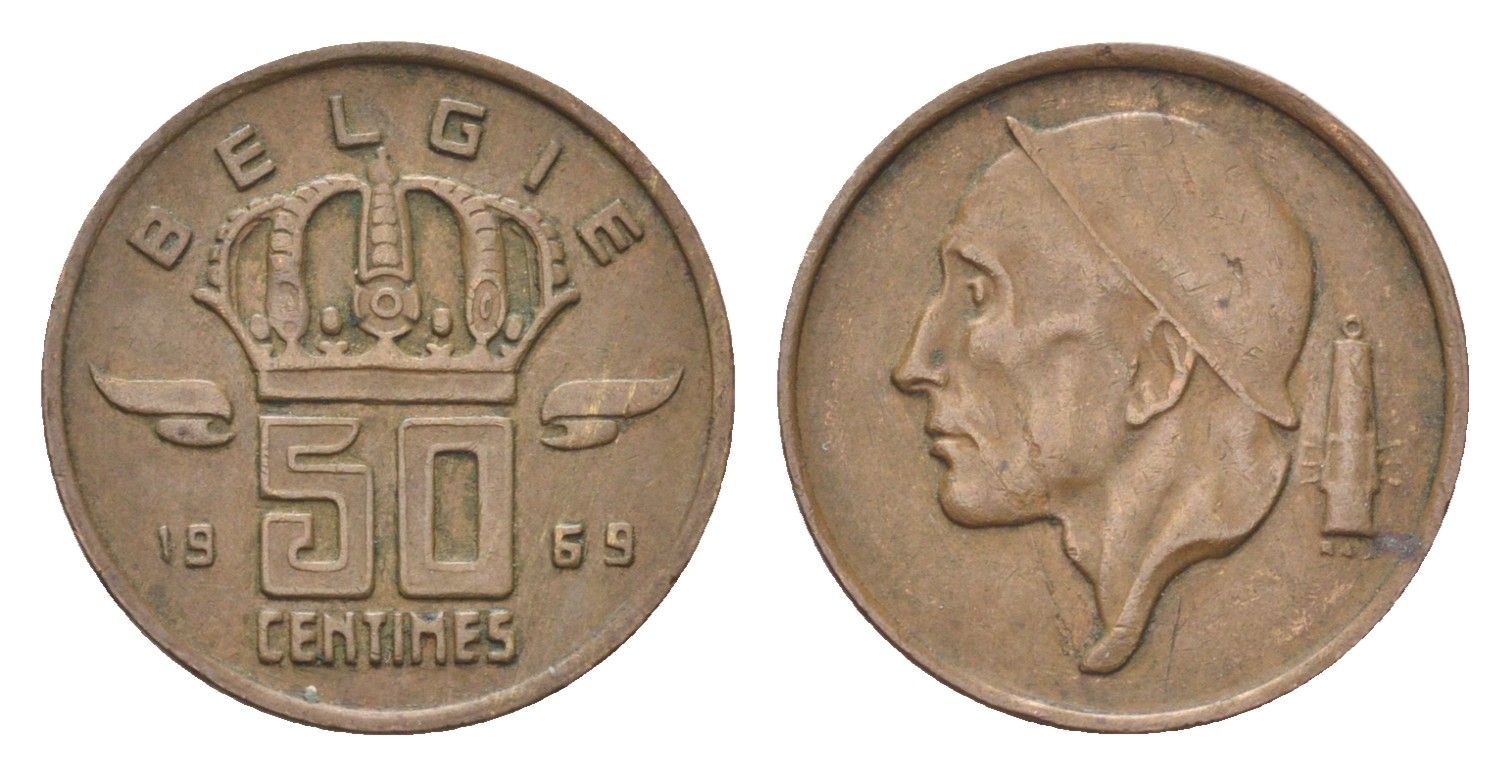 Бельгия 50 сантимов 1969 Belgie, Бодуэн I (1951-1993) KM 149 бронза 4705-262