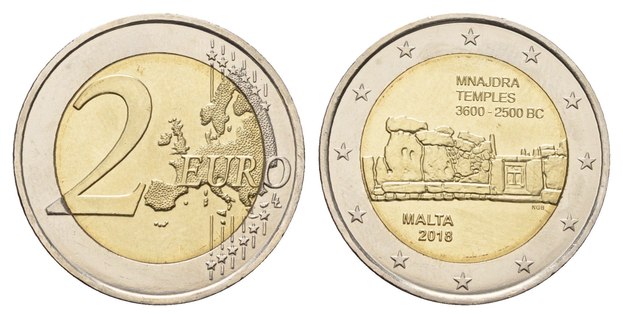 Мальта 2 евро 2018 Доисторические места Мальты - Храм Мнайдры KM 191 биметалл UNC 72-1235