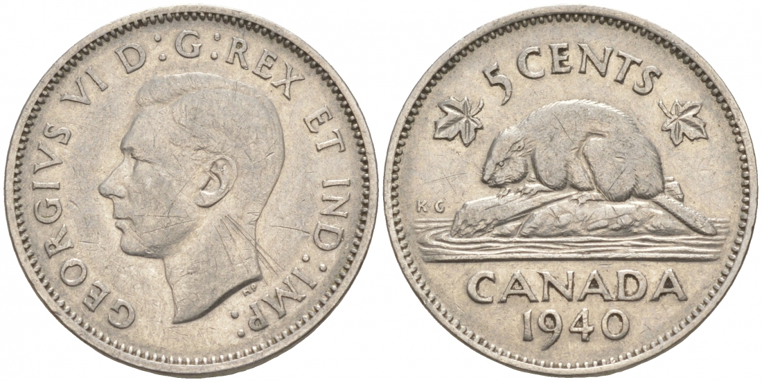 Канада 5 центов 1940 бобр, Георг VI (1937-1952) KM 33 никель 73-1153