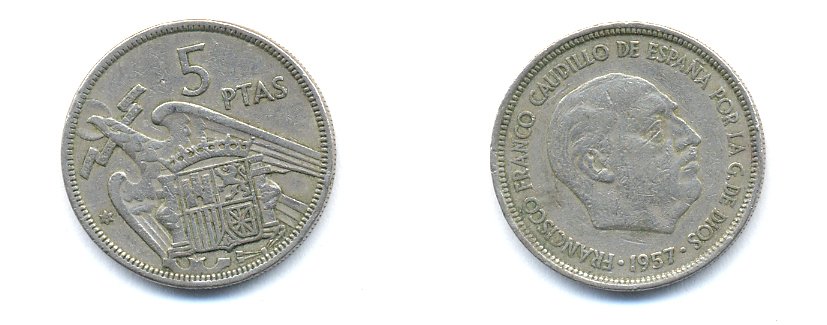 ИСПАНИЯ 5 ПЕСЕТ 1968 KM 786 медно-никель 54-1451