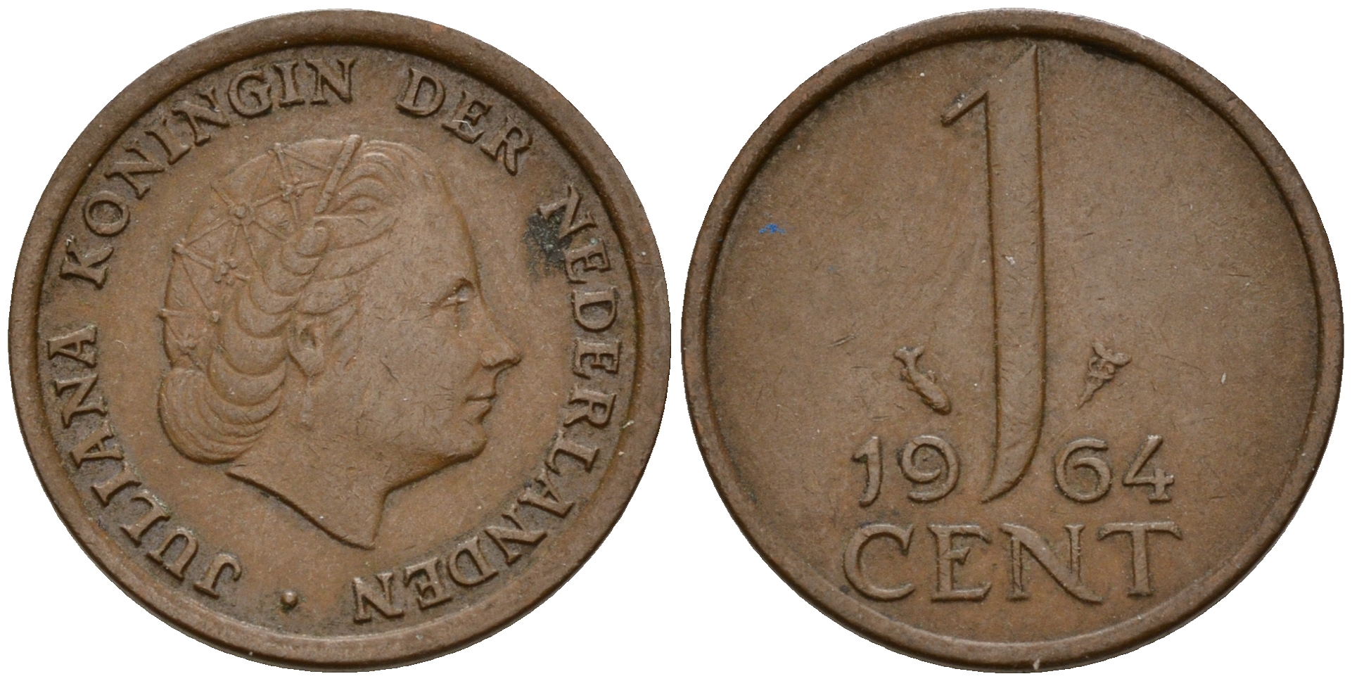 Нидерланды 1 цент 1964 Юлиана (1949-1980) KM 180 бронза    4598-235