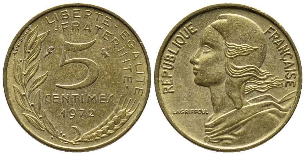ФРАНЦИЯ 5 САНТИМОВ 1972 ТИП MARIANNE KM 933 медь алюминий никель 39-1243