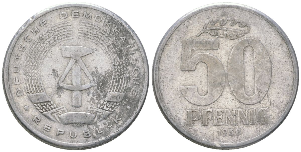 ГДР 50 пфеннигов 1958 A KM 12.1 алюминий 4573-1246