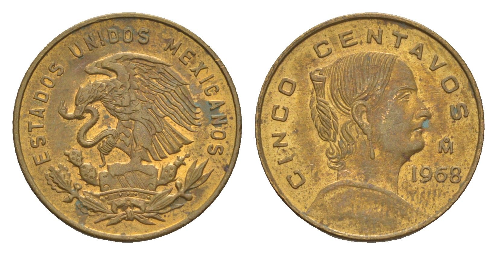 Мексика 5 сентаво 1968 Жозефа Ортис де Домингес KM 426 латунь 4655-1044