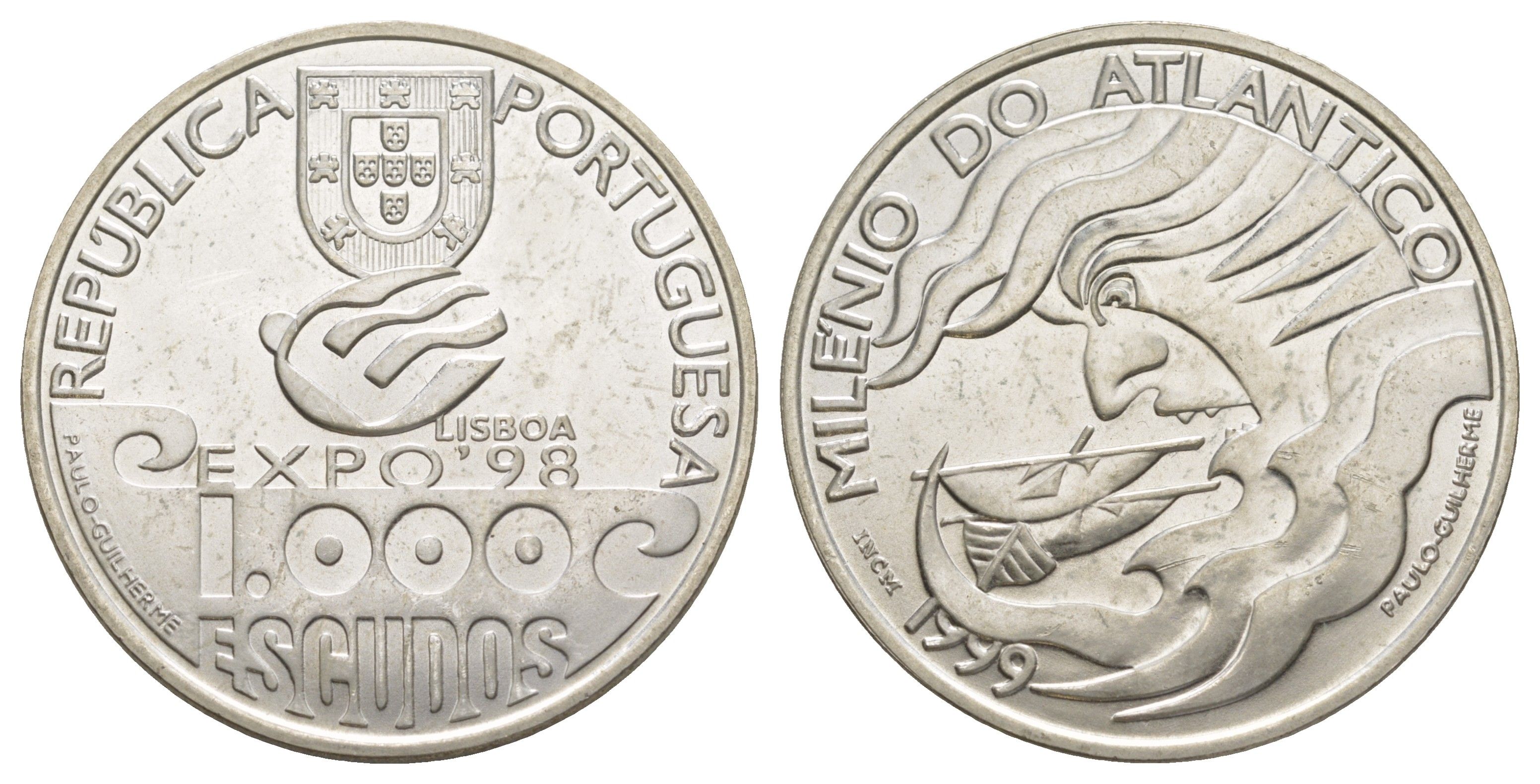 Португалия 1000 эскудо 1999 1000 лет Атлантике под парусом KM 721 серебро BU 1088-2-13