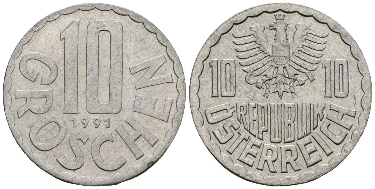 Австрия 10 грошей 1991 KM 2878 алюминий 4138-431
