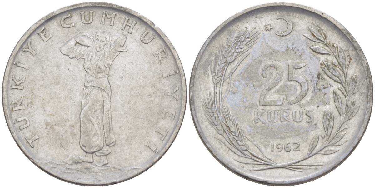 ТУРЦИЯ 25 КУРУШЕЙ 1962 KM 892.2 нержавеющая сталь 4525-546