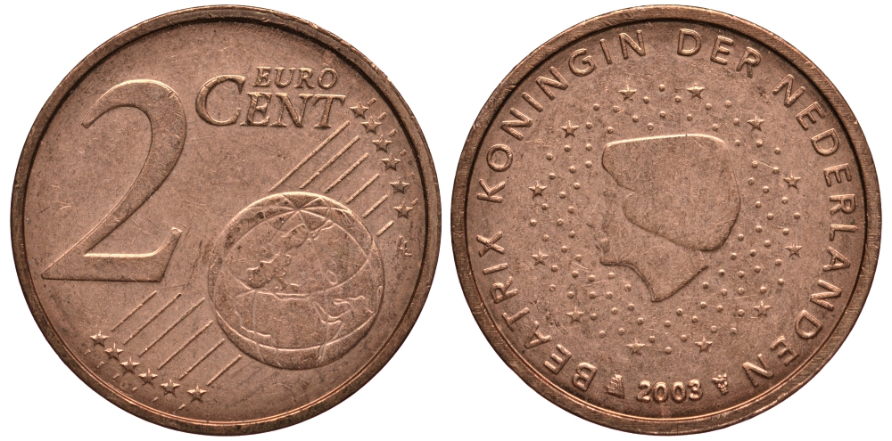 Нидерланды 2 евроцента 2003 Беатрикс (1980-2013) KM 235 сталь плакированная медью 4181-435