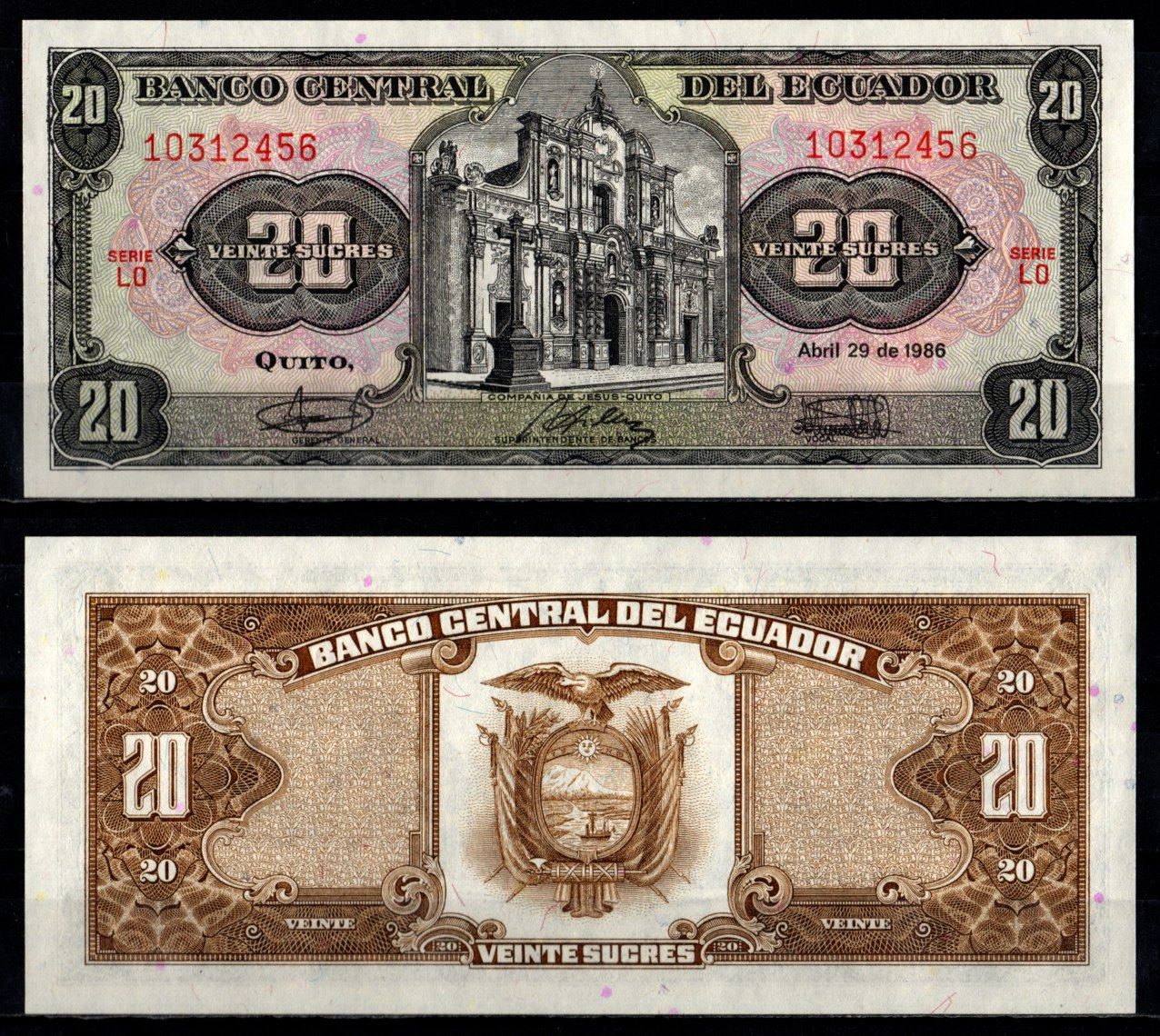 Эквадор 20 сукре 1986 Pick 121 Aa 1986 (6) бумага UNC (пресс) 7191-60-1-1