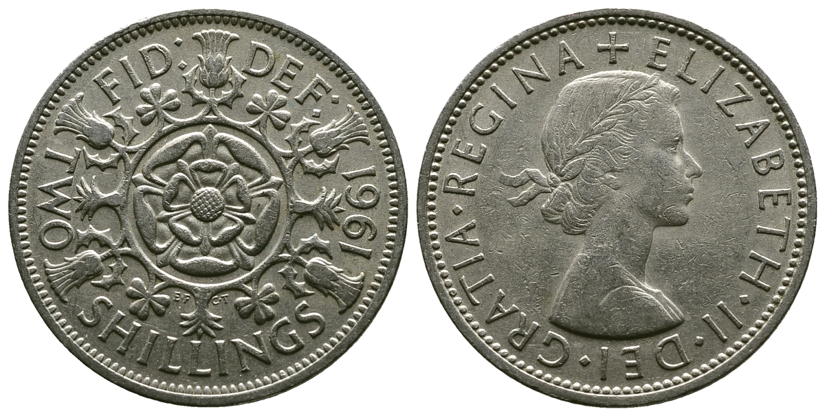 Великобритания 2 шиллинга (флорин) 1961 Елизавета II (1952-2022) KM 906, Spink 4146 медно-никель 4382-311