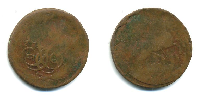 РОССИЯ 1 КОПЕЙКА 1759 медь 61-957