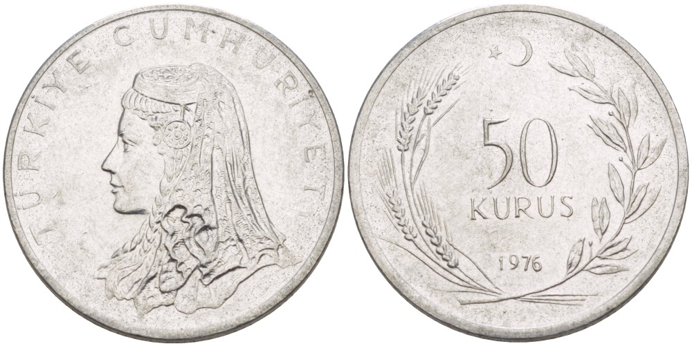 Турция 50 курушей 1976 Анатолийская невеста KM 899 нержавеющая сталь 4391-624
