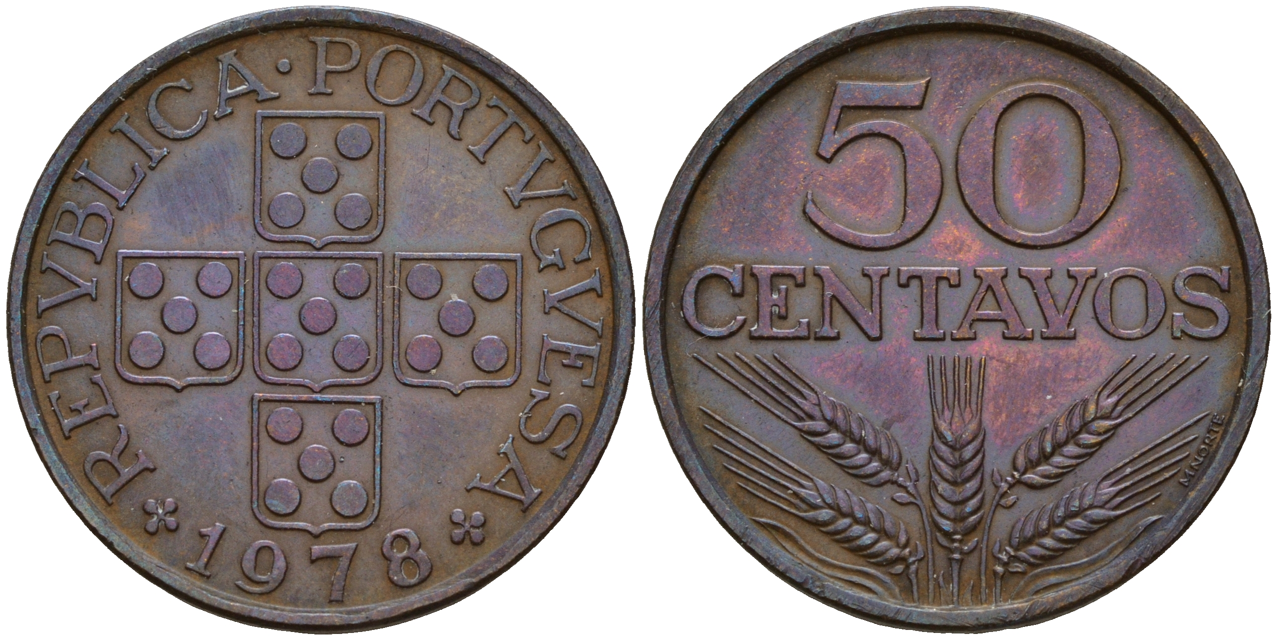 Португалия 50 сентаво 1978  KM 596 бронза    4601-1053