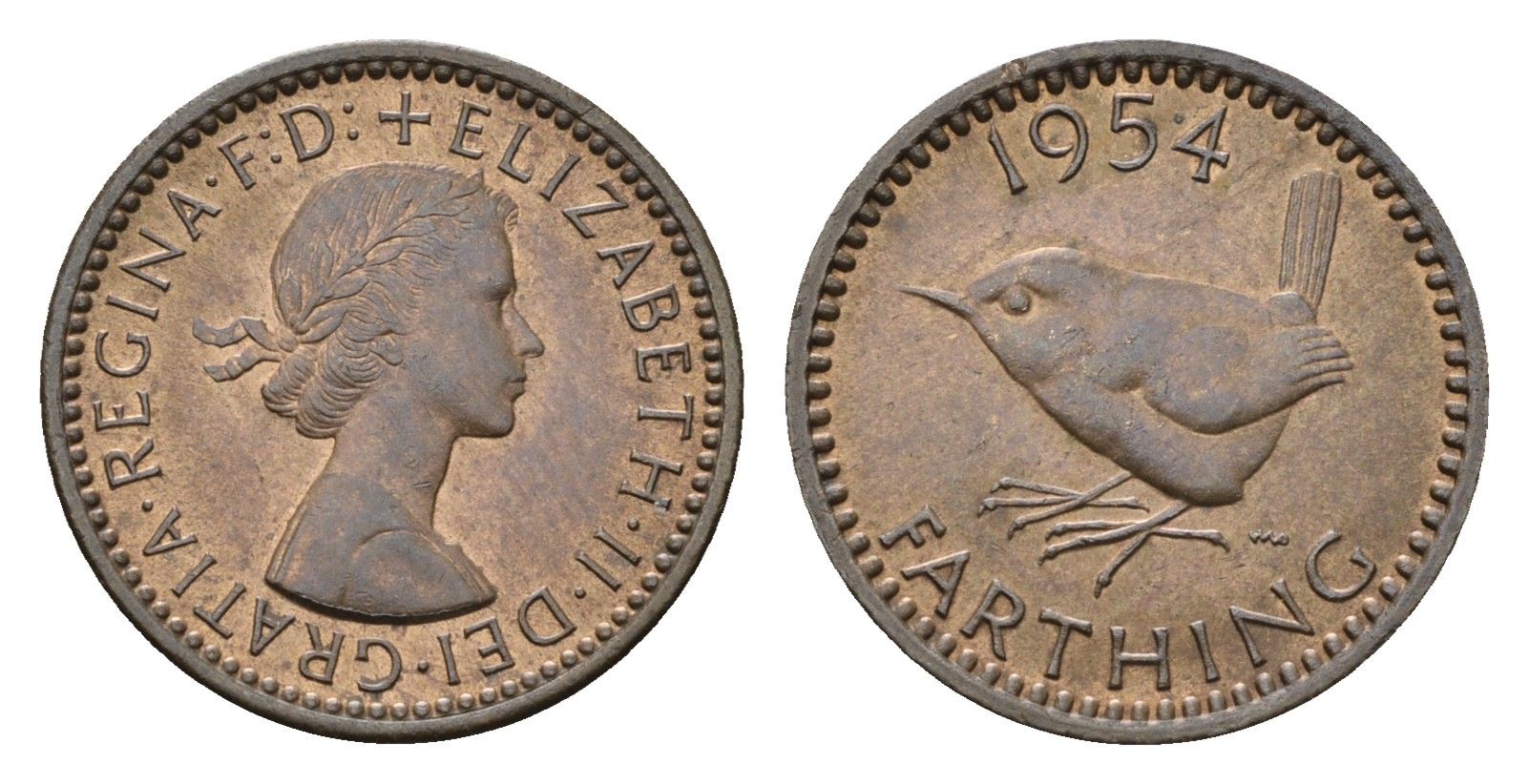 Великобритания 1 фартинг 1954 Елизавета II (1952-2022) KM 895, Spink 4195 бронза UNC 4690-811