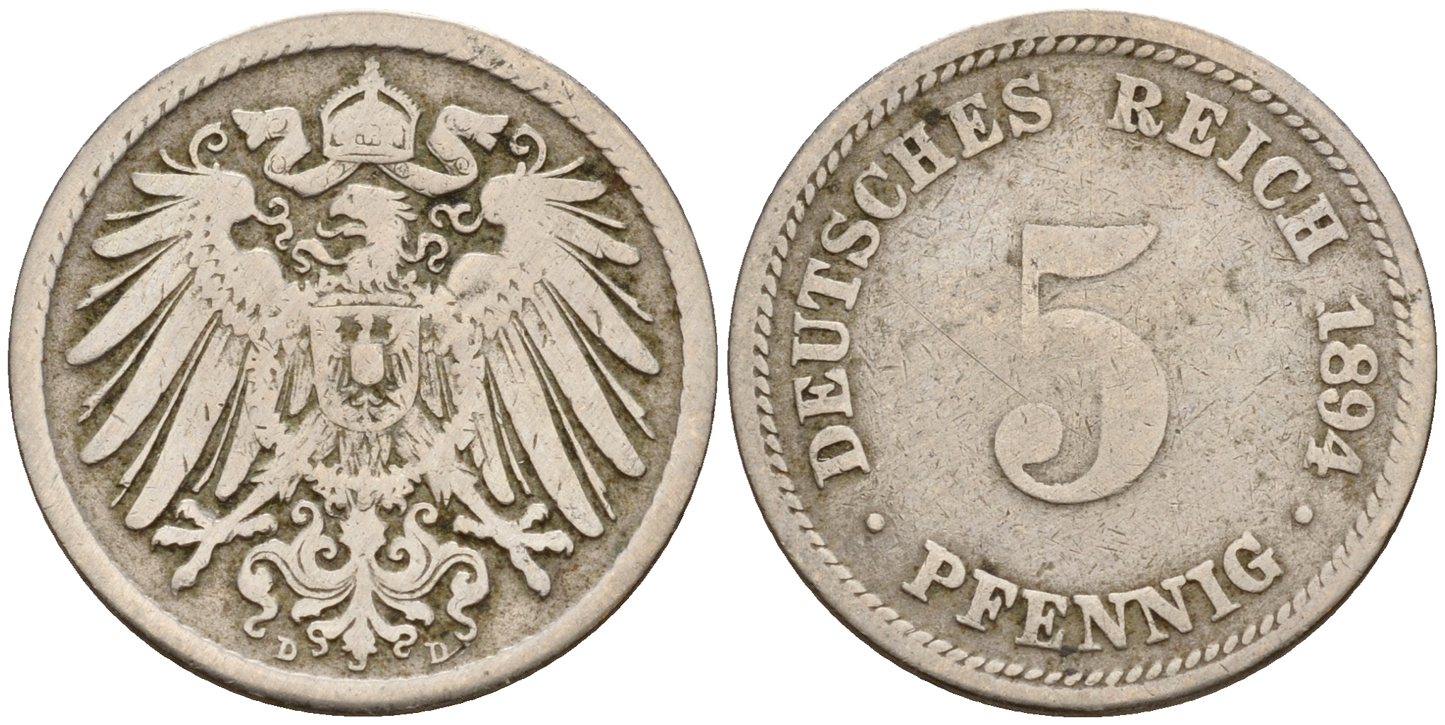 Германия 5 пфеннигов 1894 D J.12  KM 11 медно-никель    4598-1112