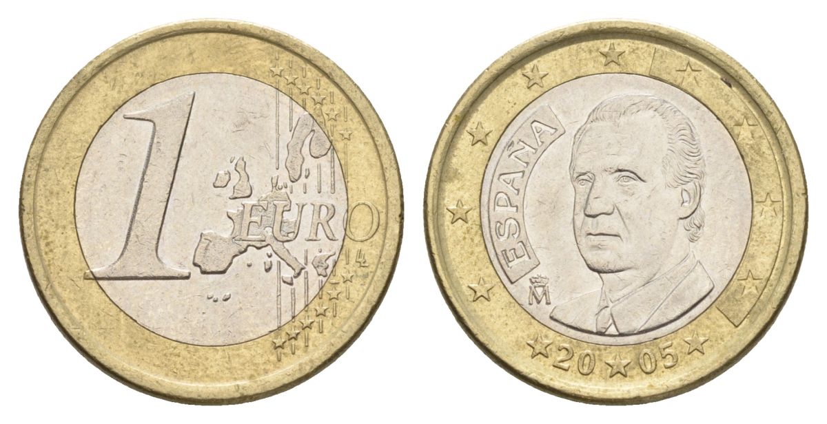 Испания 1 евро 2005 Хуан Карлос I KM 1046 биметалл 4629-357
