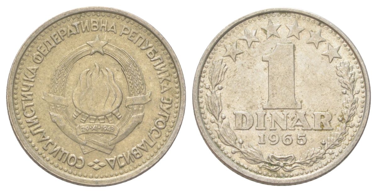 Югославия 1 динар 1965 KM 47 медно-никель 4625-462