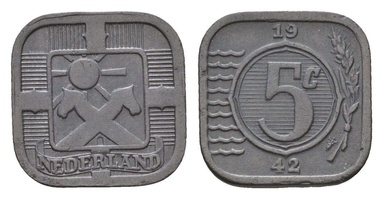Нидерланды 5 центов 1942 Вильгельмина (1890-1948) KM 172 цинк 44-1127