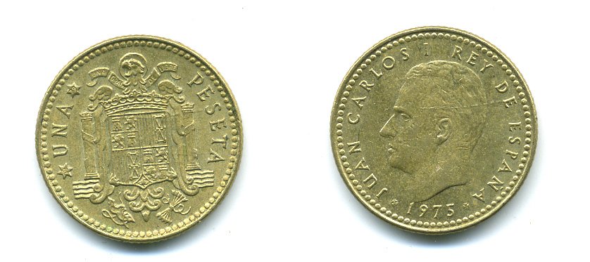 Испания 1 песета 1975 (79) Хуан Карлос I (1975-2014) KM 806 алюминиевая бронза 54-416