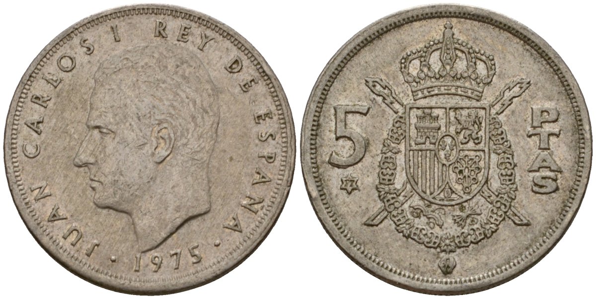 Испания 5 песет 1975 (77) Хуан Карлос I (1975-2014) KM 807 медно-никель 186-1157