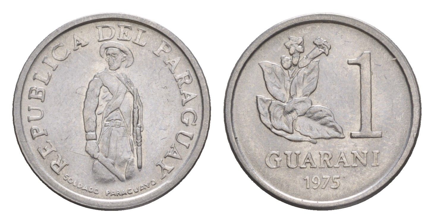 Парагвай 1 гуарани 1975 KM 151 нержавеющая сталь UNC 4644-837