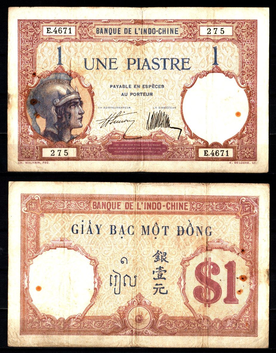 Французский Индокитай 1 пиастр ND (1921-1931) Pick 48 b бумага 7376-19-2-2