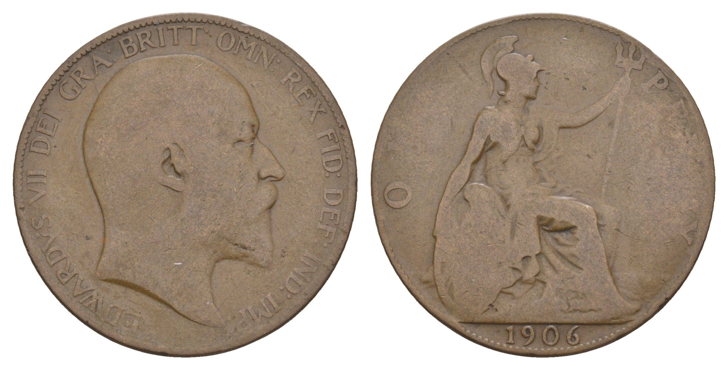 Великобритания 1 пенни 1906 Эдуард VII (1901-1910) KM 794.2, Spink 3990 бронза 111-643