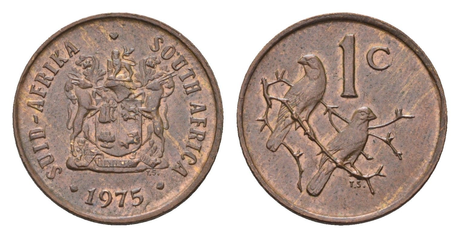 ЮАР 1 цент 1975 капские воробьи KM 82 бронза 4674-921