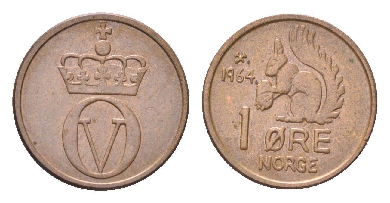 Норвегия 1 эре 1964 Улаф V (1957-1991) KM 403 бронза 4705-835