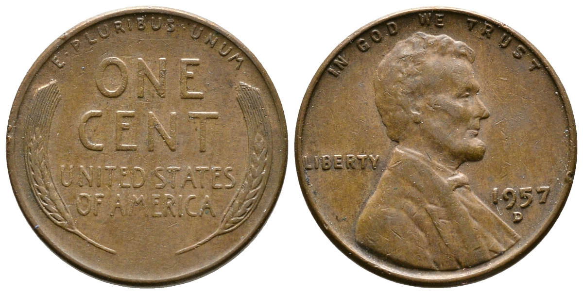 США 1 ЦЕНТ 1957 D ЛИНКОЛЬН KM A132 медь цинк 93-1214