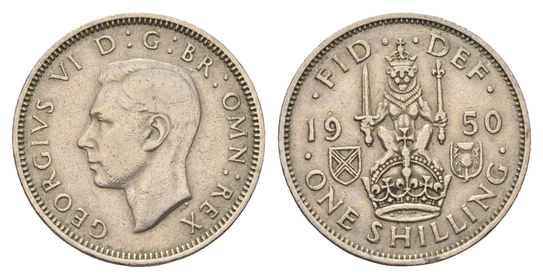 Великобритания 1 шиллинг 1950 Георг VI (1936-1952), Шотландский герб KM 877, Spink 4109 медно-никель 4699-447