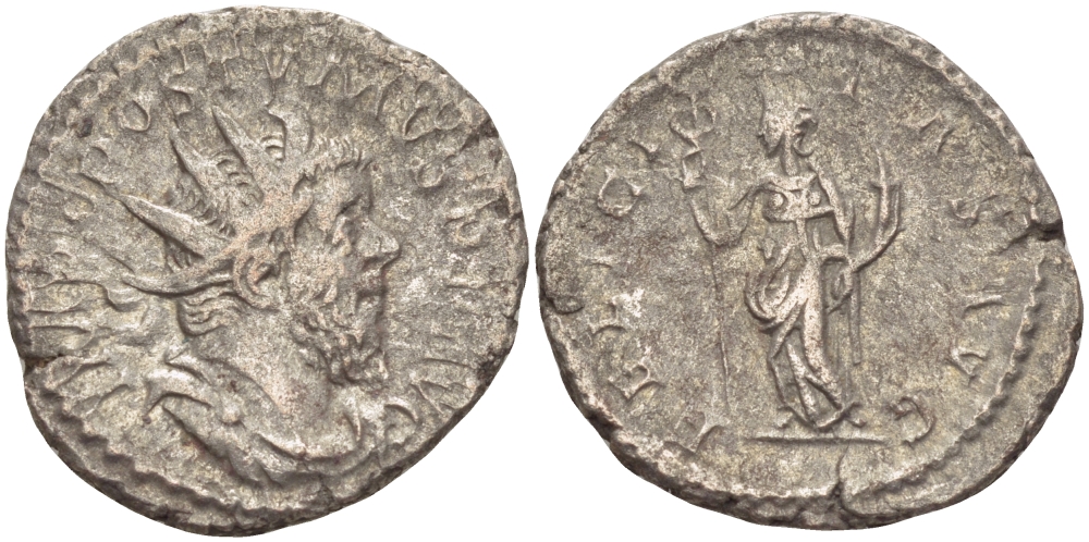 Римская Империя (императоры в Галлии) антониниан 260 - 269 Постум. IMP C POSTVMVS P F AVG / FELICITAS AVG, Фелицитата с кадуцием и рогом Изобилия, Колония Агриппины, Good Very fine RIC 58 биллон 1073-12-117