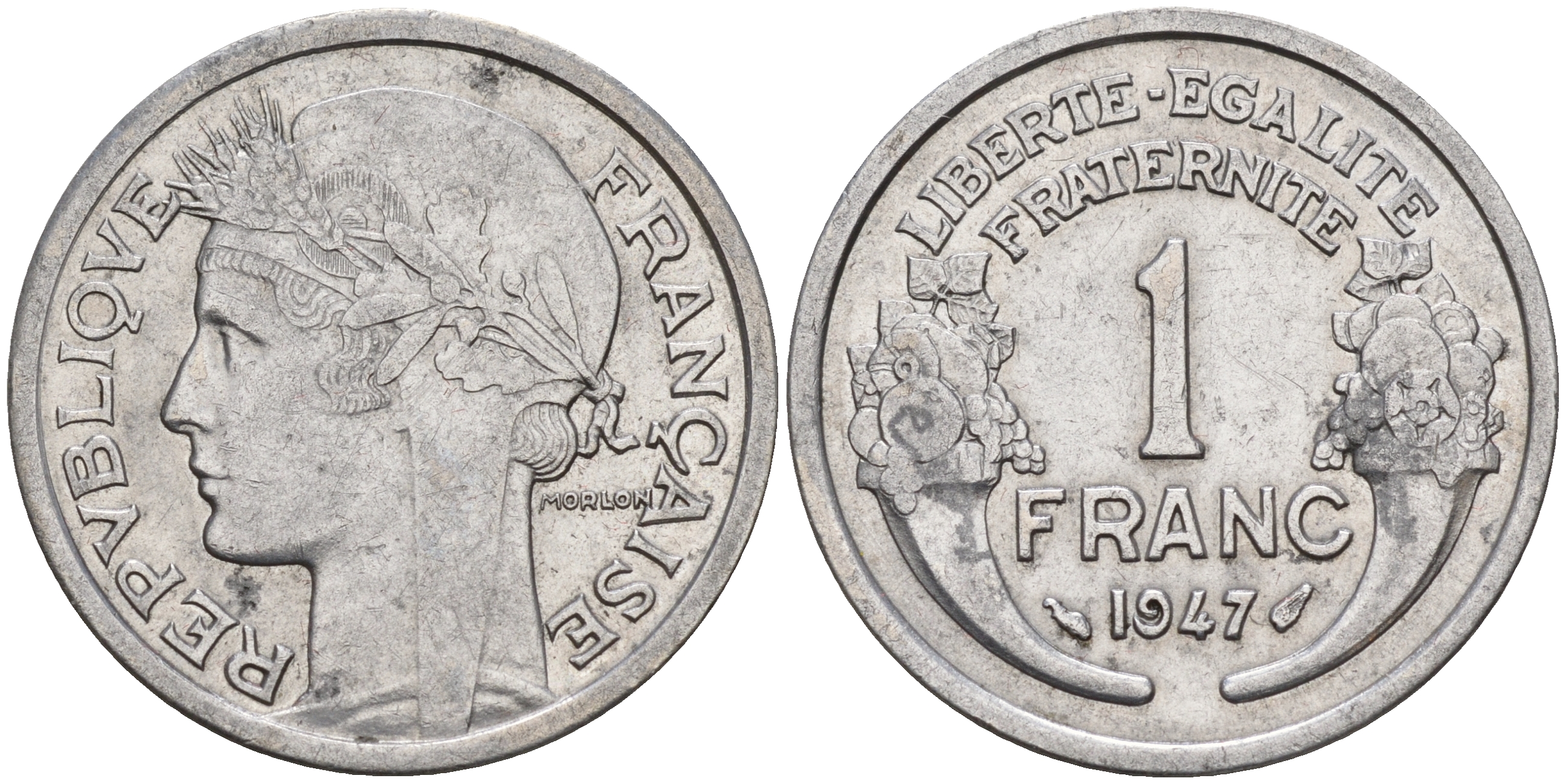 Франция 1 франк 1947 тип Морлон KM 885а.1 алюминий    4153-427