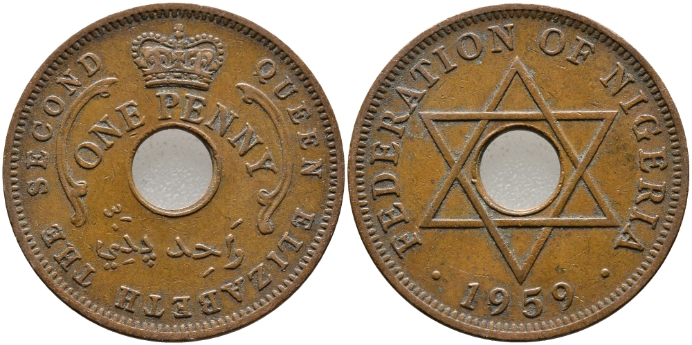 Нигерия 1 пенни 1959 Елизавета II (1952-), Британский протекторат KM 2 бронза 51-2113