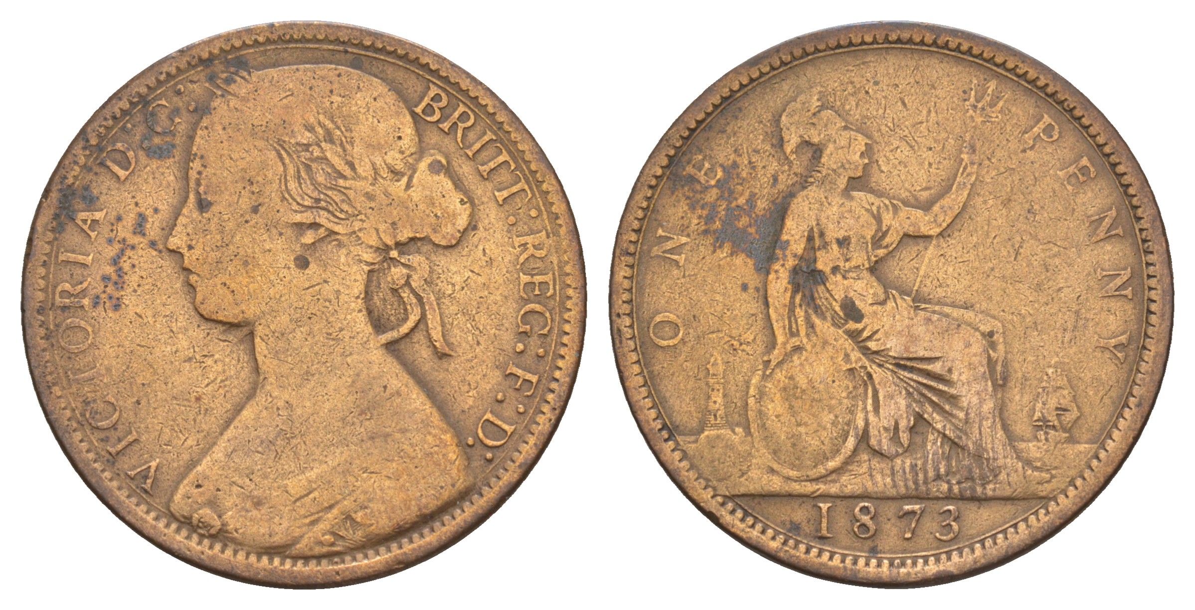 Великобритания 1 пенни 1873 Виктория (1837-1901) KM 749.2, Spink 3955 бронза 109-1244