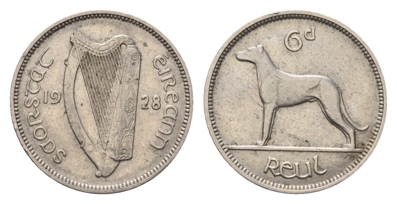 Ирландия 6 пенсов 1928 собака, ирландский волкодав KM 5 никель 3851-1226