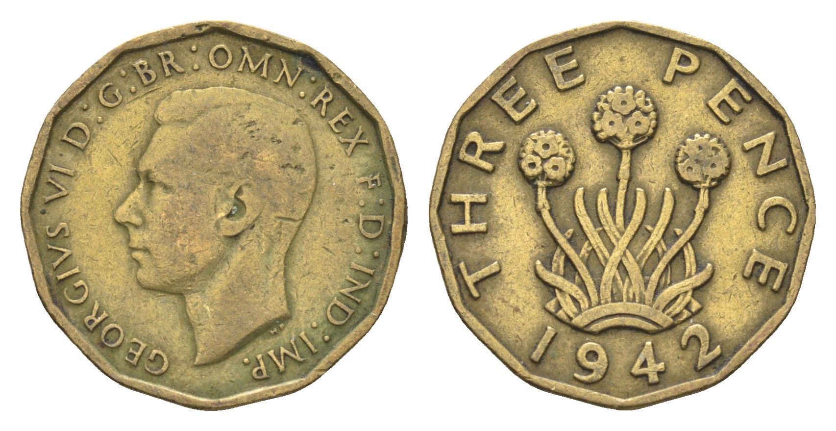 Великобритания 3 пенса 1942 Георг VI (1936-1952) KM 849, Spink 4112 никель латунь 4660-656