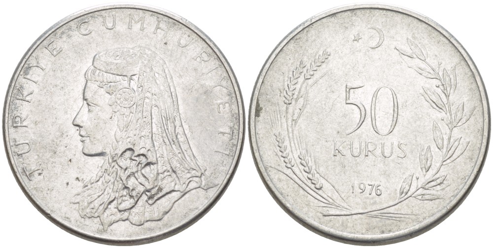 Турция 50 курушей 1976 Анатолийская невеста KM 899 нержавеющая сталь 217-1235