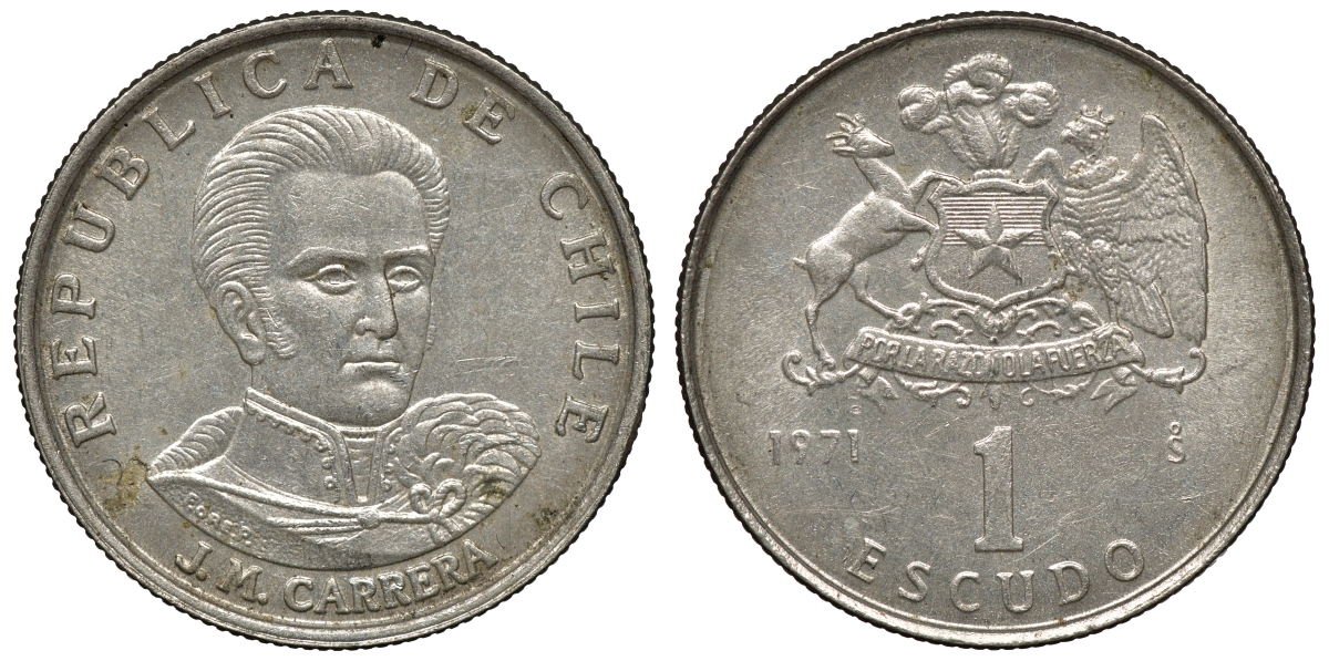 Чили 1 эскудо 1971 Хосе Мигель Каррера KM 197 медно-никель 4118-253