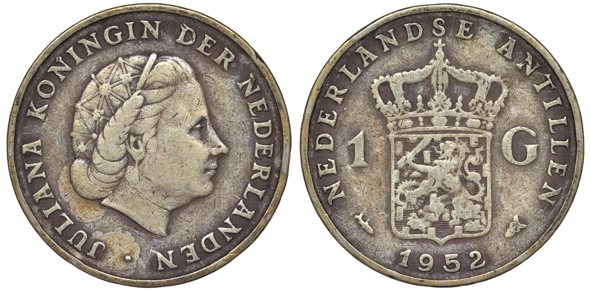 Нидерландские Антилы 1 гульден 1952 Юлиана (1948-1980) KM 2 серебро 36-843