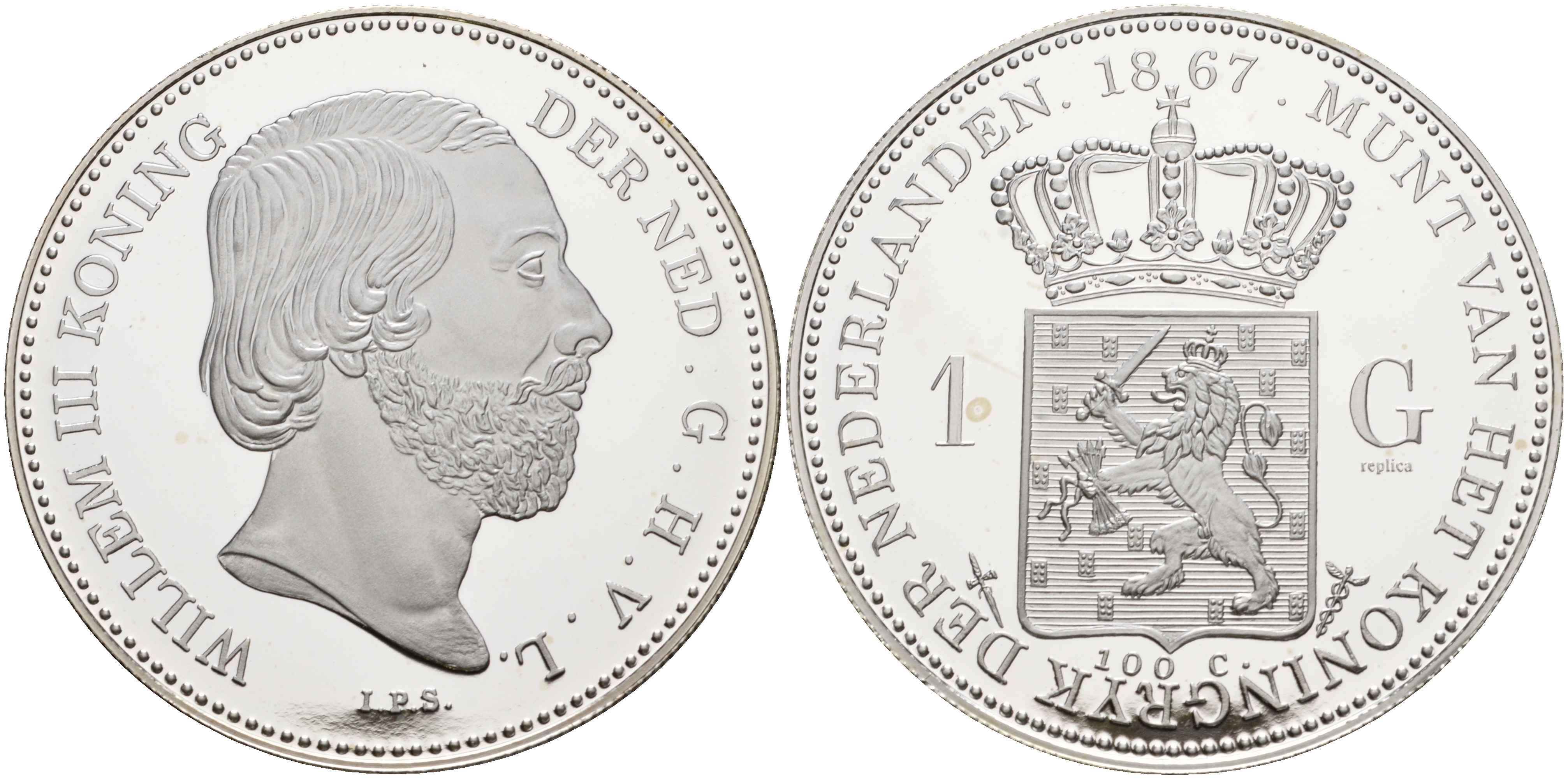 Нидерланды медаль ND Нидерланды 1 гульден 1867 ВИЛЛЕМ III, РЕПЛИКА серебро PROOF 1071-7-22