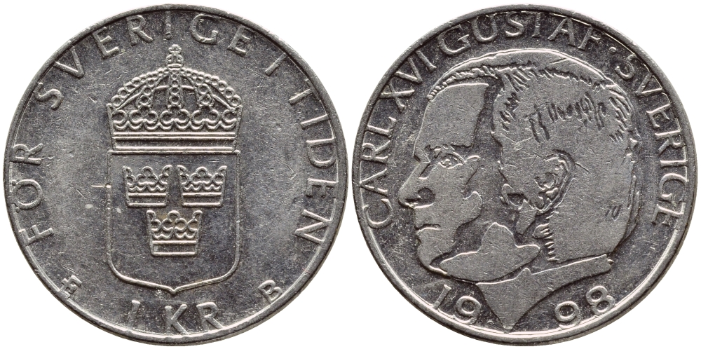 Швеция 1 крона 1998 Карл XVI Густав (1973- ) KM 852a медно-никель 4610-934